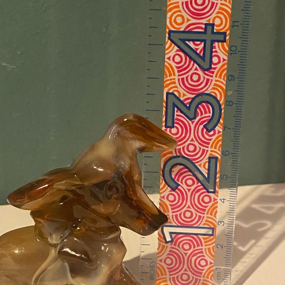 Heisey Imperial Ohio? Carmel Parlour Pup Terrier Tail Up Bow Slag Glass Dog - Picture 7 of 8